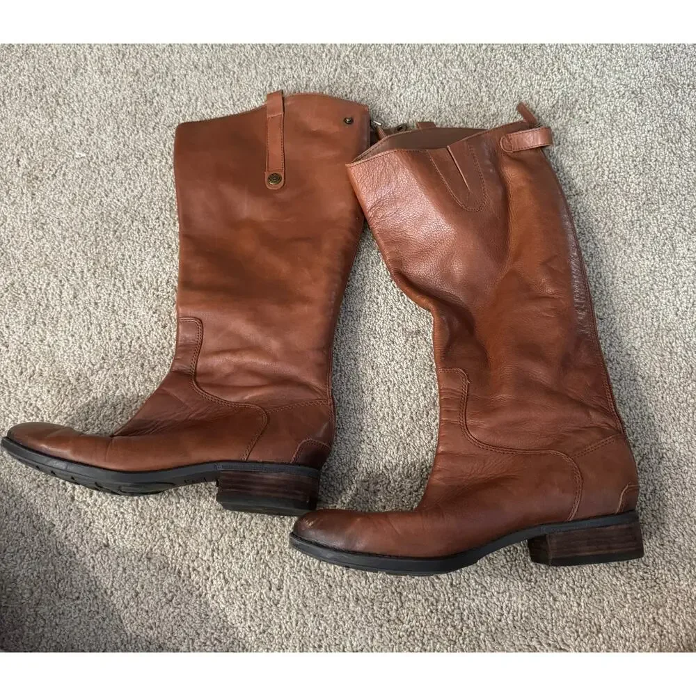 Sam Edelman Penny Tall Brown Leather Riding Boots Short Heel Women's Size 8.5 - Picture 2 of 16